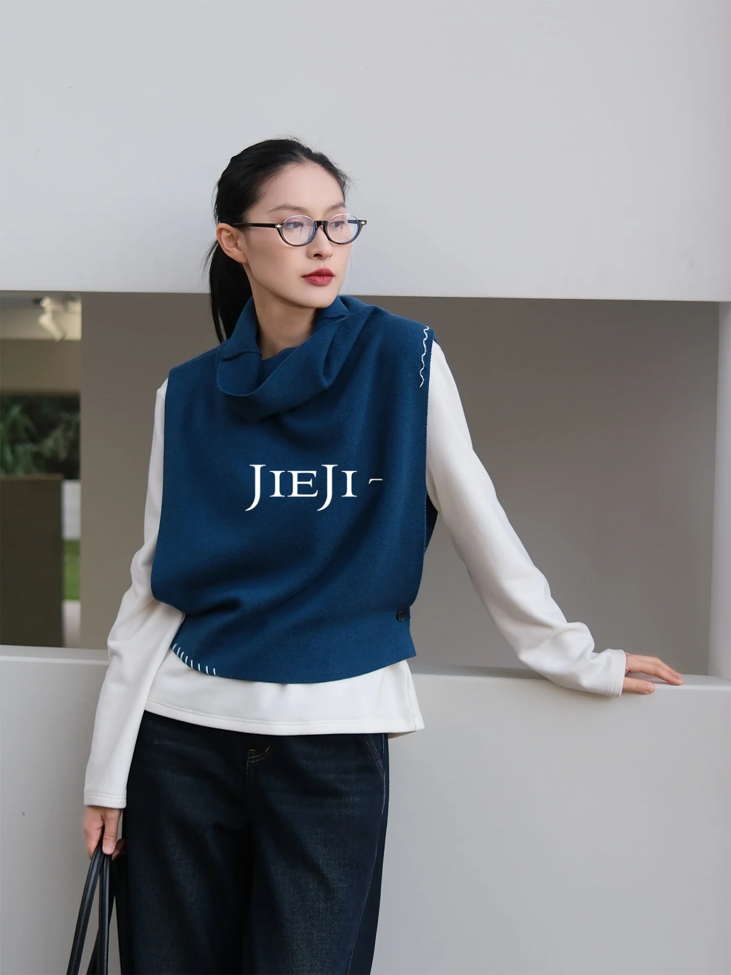 

Вязаный шерстяной жилет JIEJI Zhang с высоким воротником, укороченный, для женщин, для повседневной носки, модный, короткий, цветной