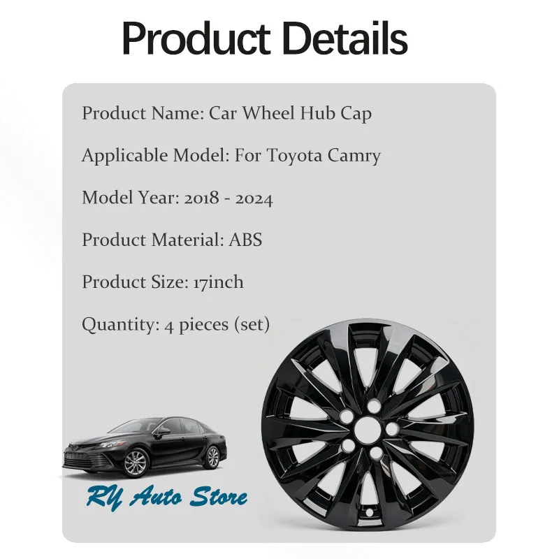 Car Wheel Hub Cap For Toyota Camry XV70 2018-2024 17inch Glossy Black Decorative Wheel Tire Modification Guard Cover Accessories