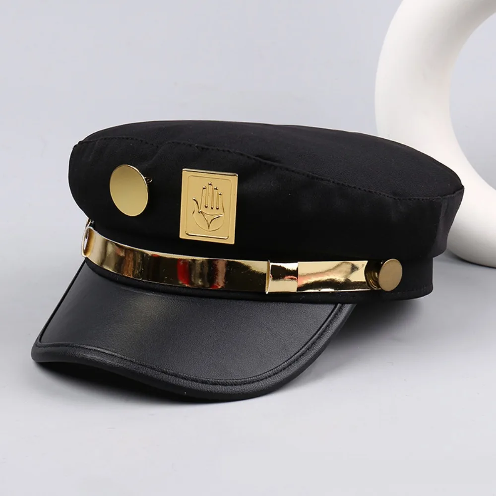 

Vintage Hip-hop Rivet Leopard Hat Punk Harajuku Y2k Beret Hat Personalized Pu Leather Flat Top Cap for Women