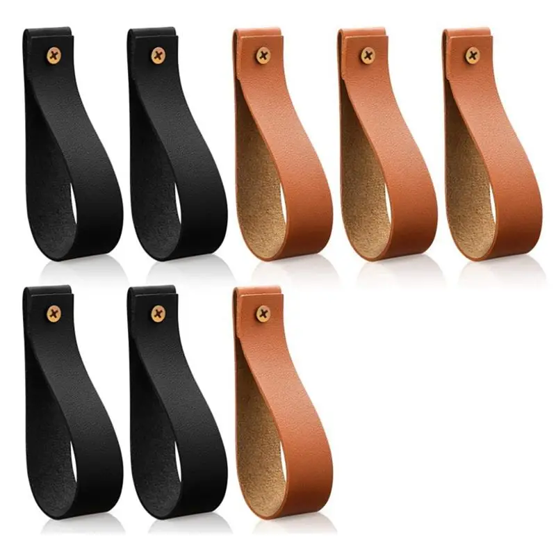 MLGB-8PCS PU Leather Wall Hooks Wall Hanging Strap Leather Curtain Rod Holder Pebbled Leather Straps Hanger Towel Hook