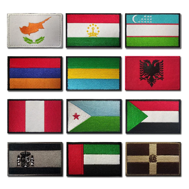 Tajikistan Sudan Gabon Uzbekistan Albania Cyprus Spain Nation Flag Country Flags Patch Embroidered Applique Patch Badge