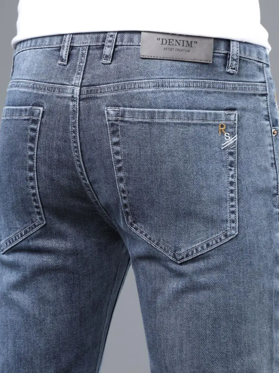 

Мужские повседневные джинсы Slim Fit: эластичные, удобные, модные, весенняя новинка, параллельный крой, средняя посадка, длинные брюки