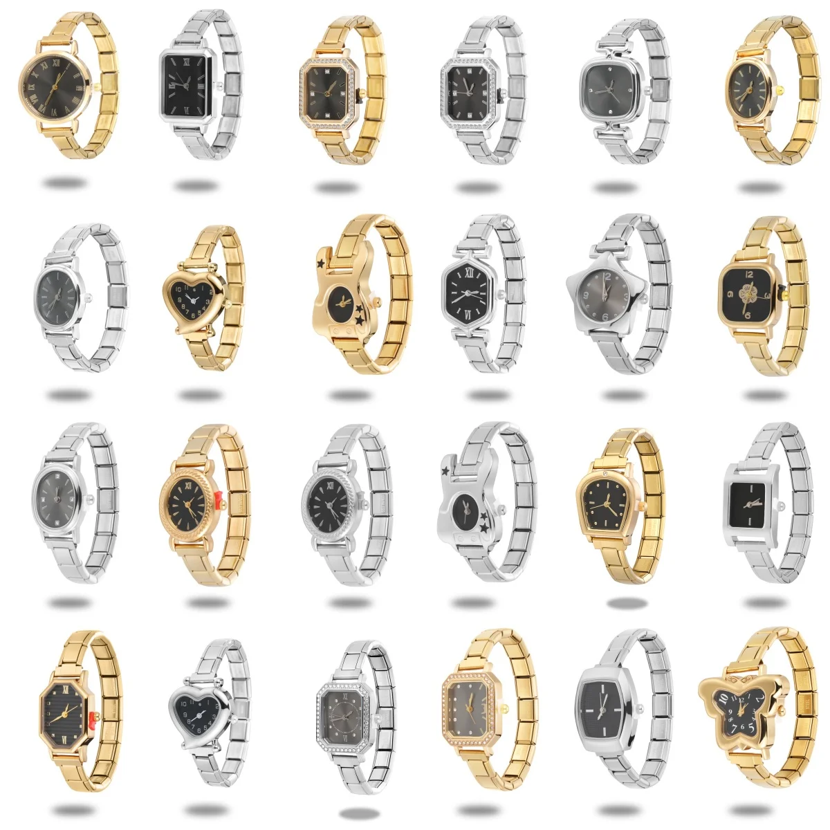 Round Square Flower Black Stainless Steel Watch High Quality Women'S DIY Making Bracelet Watch Jewelry Gift Wholesale