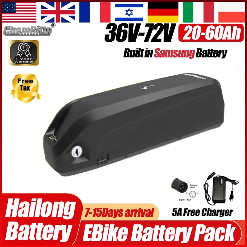 Hailong 36v 48v 52v 60v 72v 20 24 30ah 50ah 60ah Batterie Velo Electrique Ebike Bateria 40ah Cham-rider Akumulator 2000w Battery