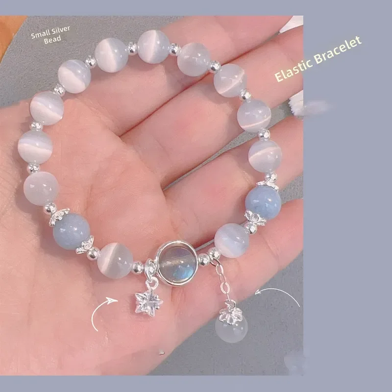 Good luck water reverse retreat original design opal aquamarine moonstone crystal women's bracelet light luxury elastic