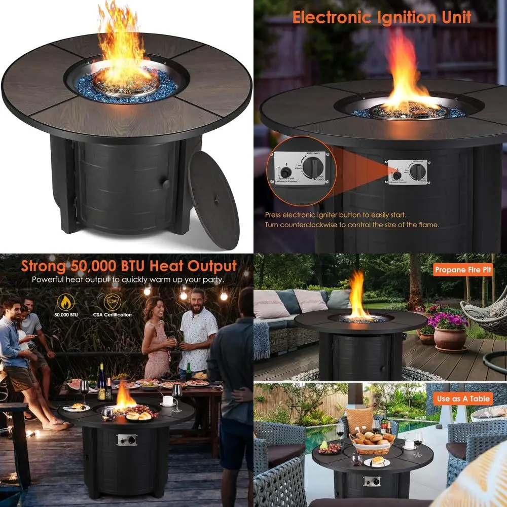 

"42 Inch 50,000 BTU Auto-Ignition Gas Fire Pit Table for Outdoor Patio with Waterproof Cover"