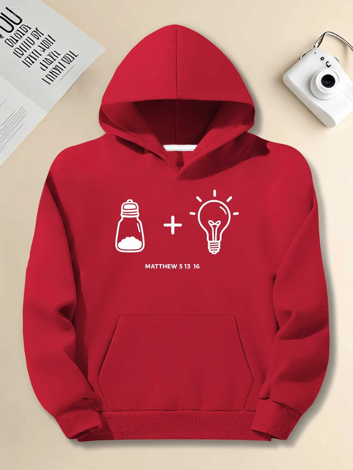 Christian Bible Verse Hooded Sweatshirt - Matthew 5:13-16 Salt & Light Design, Plus Size Loose Fit Casual Pullover