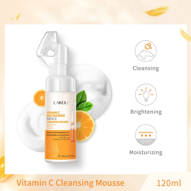 Vitamin C Niacinamide Cleansing Mousse Facial Cleanser Foam Deep Cleaning Scrub Whitening Moisturizing Anti Aging Massage Brush