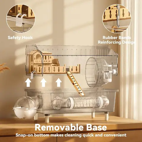 Acrylic Hamster Cage 9-in-1, Clear 2-Tier Habitat with Tubes, Accessories for Dwarf Mice, Easy Clean