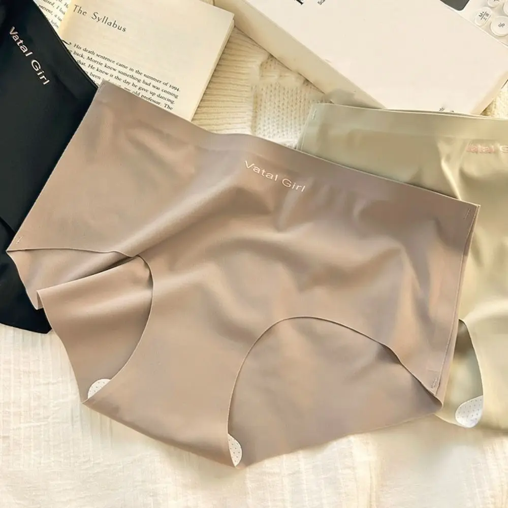 

Sweet Letter Ice Silk Panties Mid Waist Thin Seamless Briefs Lingerie Cotton Crotch Underwear for Women Gifts
