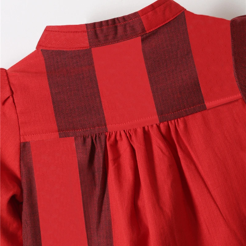 Girls Dresses Plaid Simple Fashion Spring Autumn Long Sleeve Gathered  Chest Kids Clothes Kids Girl Dress Neck Button Opening