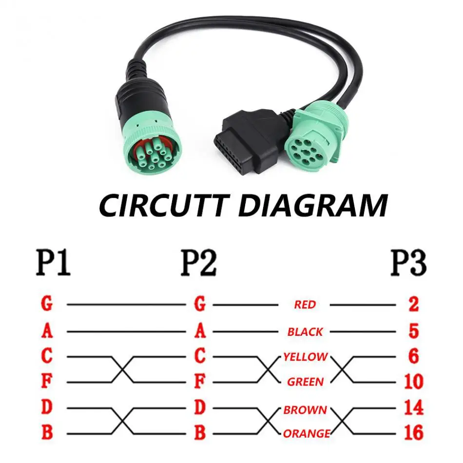 9 Pin To OBD2 Truck Y-Cable Adapter Female Plus Male Head 30cm OBDII 16Pin SAE J1939 for Cummins Diagnostic Plug Test Line 9pin