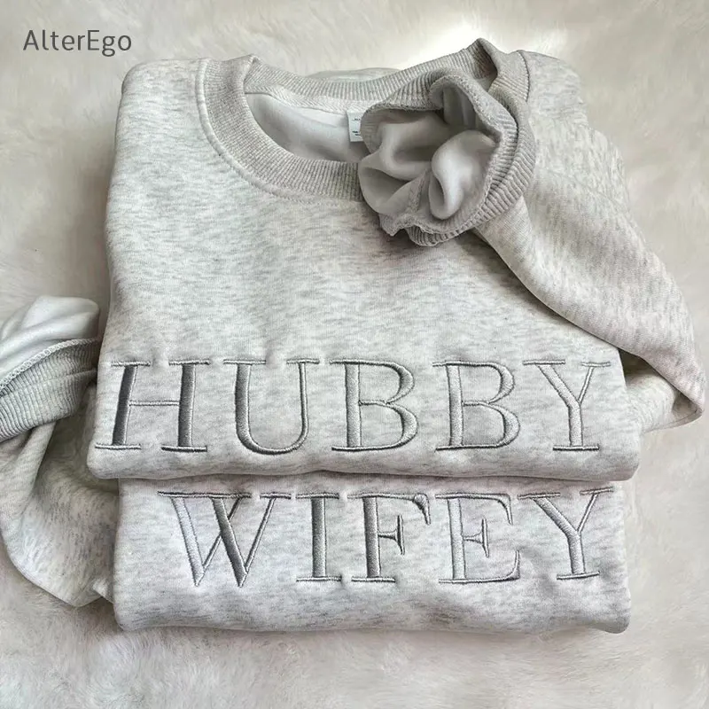 Wifey Mann bestickt Sweatshirt Ton in Ton Flitter wochen Braut geschenk Frau Rundhals ausschnitt Frau Pullover Braut Pullover Herr Frau Pullover neu