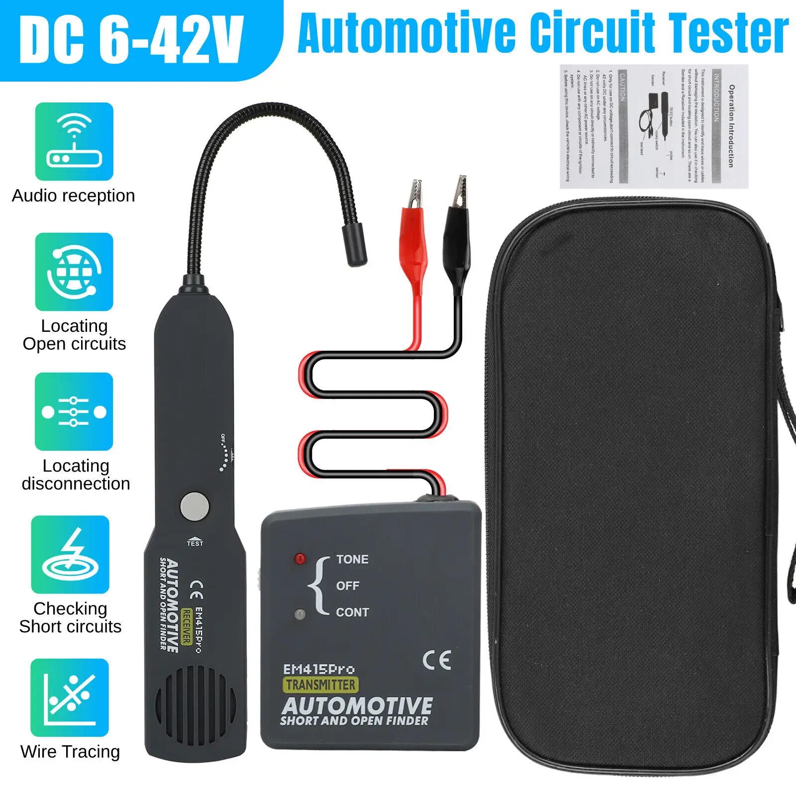 

Automotive Short and Open Finder Circuit Tester Reciever/ Sender DC 6-42V Car Wire Tracker Tool Auto Car Accessories