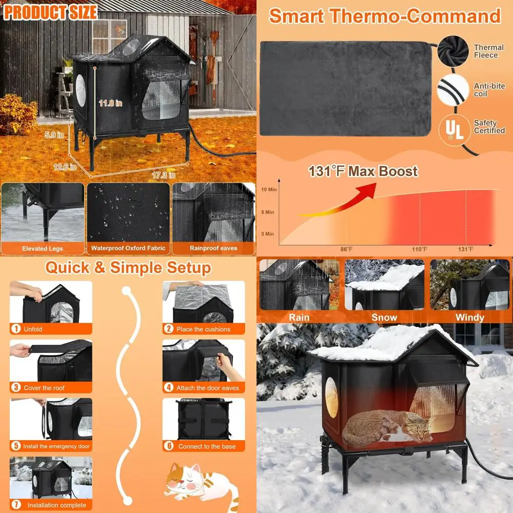 

Всепогодный уличный укрытие для кошек с грелкой, изолированный дом для кошек-ферлалов, безопасная евакуационная дверь, приподнятое основание для бродячих кошек