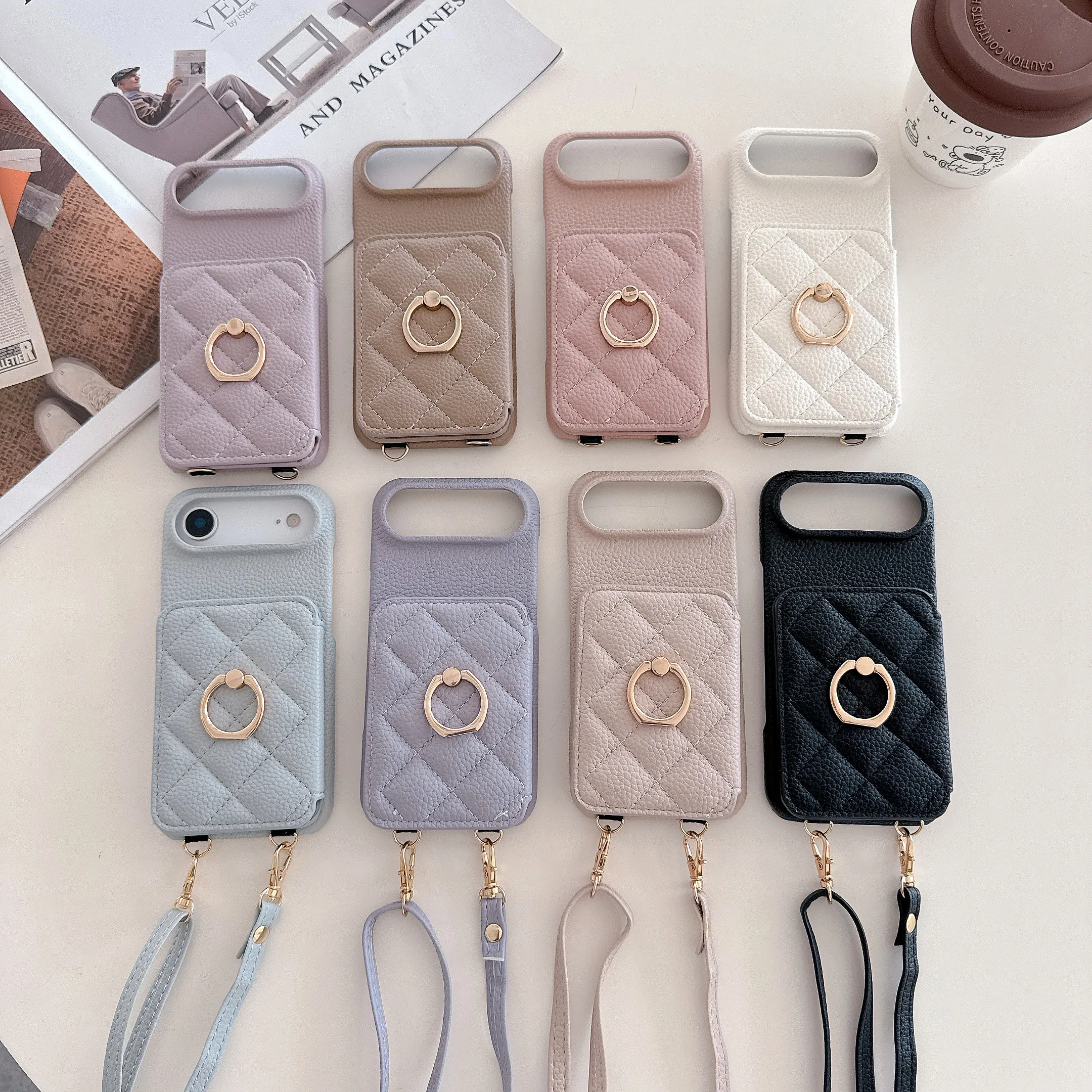 

Роскошный кожаный чехол-кошелек с плечевым ремнем для Iphone 17 16 Pro Max 16 15 Plus 14 13 12 с кольцом на ремешке, сумка
