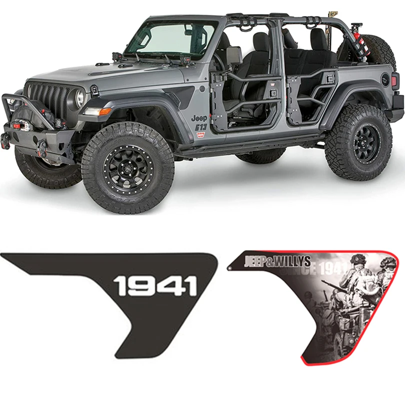 Matte Black 1941 Soldier Willys Fender Sticker Blackout Side Vent Decal Vinyl Film Wrap Graphics for Jeep Wrangler JL 2018 2019