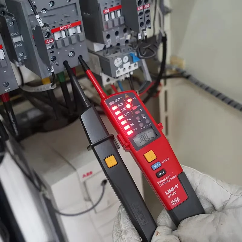 UNI-T Tester voltmetro digitale UT18B UT18D AC DC Tensione Continunity 690V Display LCD Sequenza trifase RCD Tester elettrico