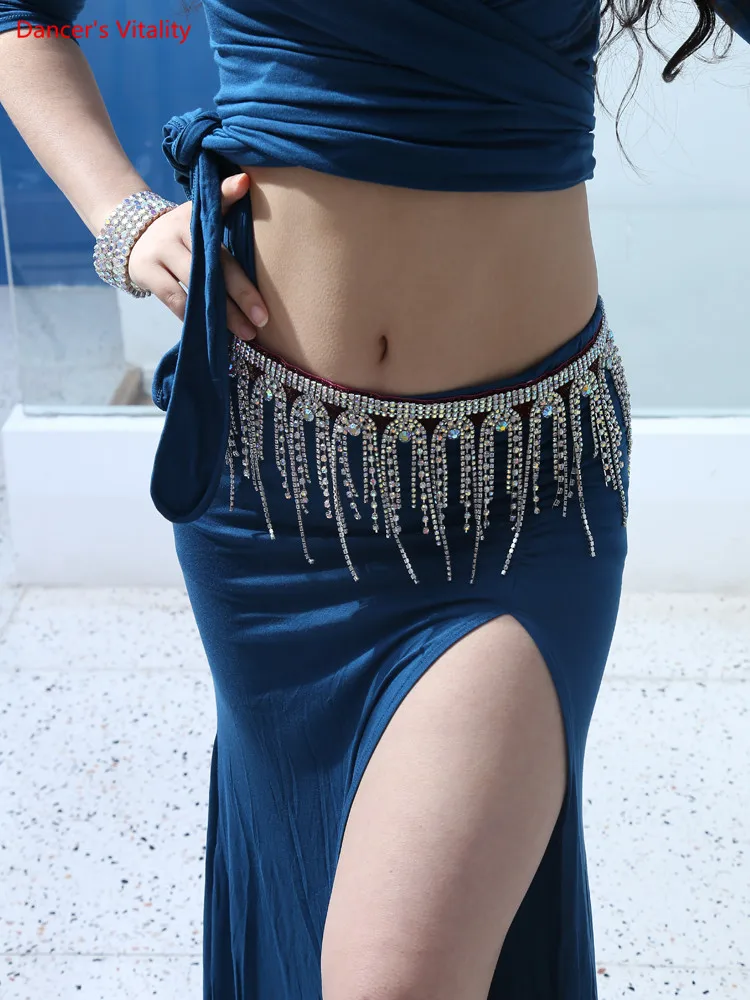 Belly Dance Waist Chain New Tassel Oriental Dance Color Diamond Belt High-End Dance Waist Seal Sexy Rhinestone Dance Chain