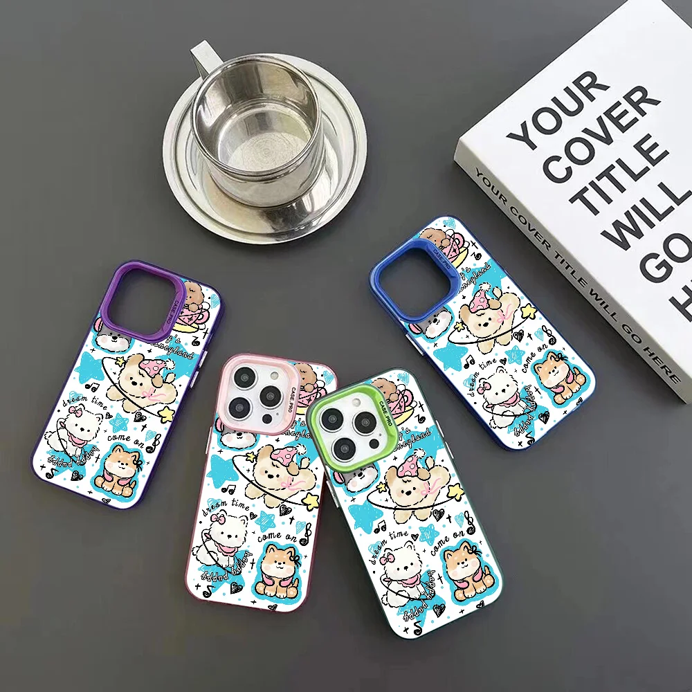 Cute Cartoon Animals Phone Case IMD Color Silver Shell For IPhone 16 15 14 13 12 Pro Max Plus