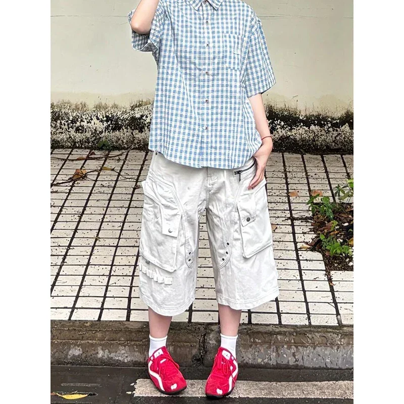 Streetwear Vintage White Cargo Jeans Women Summer Harajuku Y2k Baggy Denim Trousers Aesthetic 2000s Pants Emo Trashy Clothes