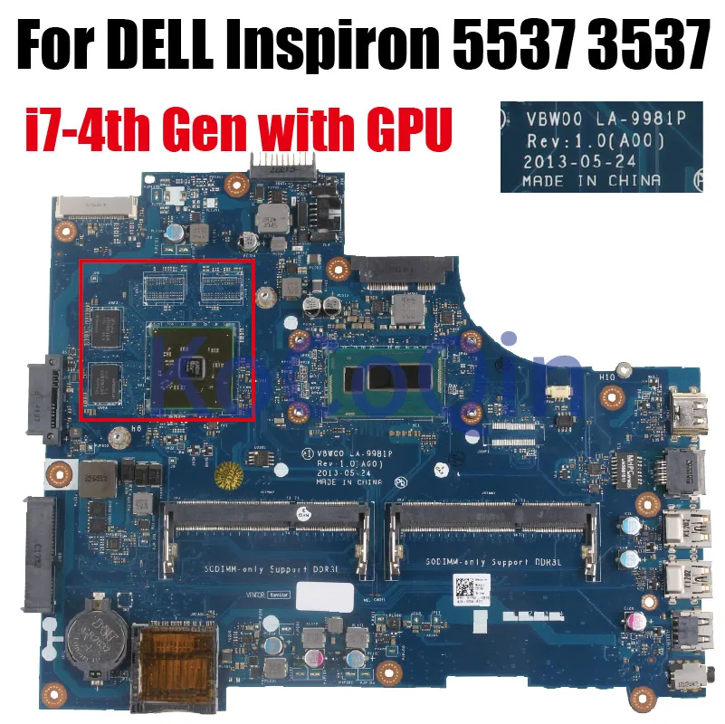 LA-9981P For DELL Inspiron 5537 3537 Laptop Motherboard With i3 i5