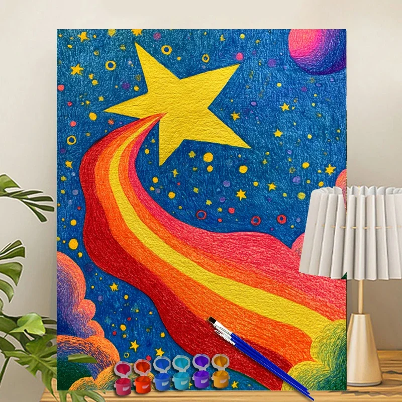 Painting By Numbers Rainbow Shooting Star Acrylic Paint Canvas Dropshipping Portrait Family Children Photo Christmas gifts