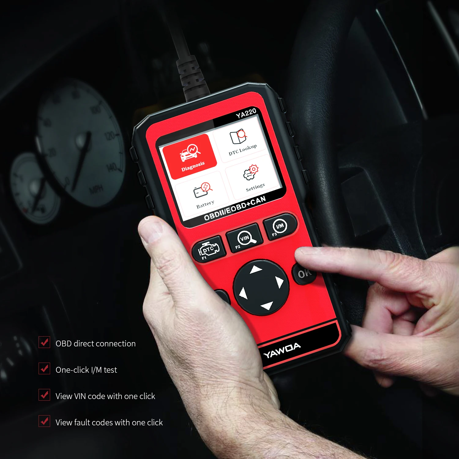 توفر قارئ الرمز OBDII/EOBD YA220 لغة كاملة ومتانة عالية ووظائف تشخيص TFT LCD مقاس 2.4 بوصة تدعم متعددة #5