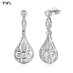 TYYL Moissanite Drop Earrings for Women 925 Sterling Silver Vintage Teardrop Design Sparkling Dangle Elegant Bridal Jewelry Gift
