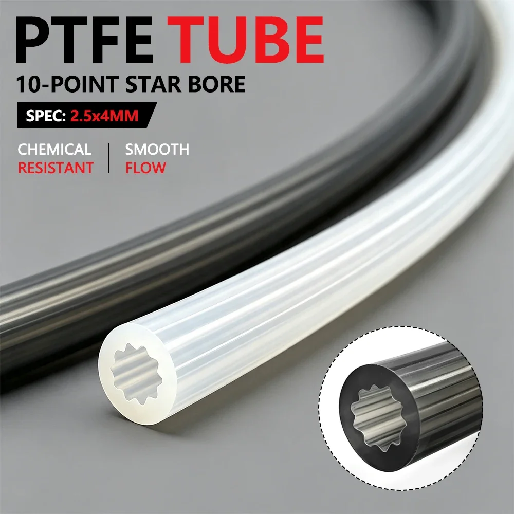 High Temp PTFE Tube 4x2.5mm Star Shaped Anti Corrosion Teflonto Pipe for Bowden 3D Printer Extruder Filament Guide