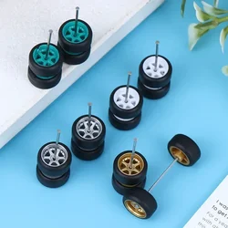 1:64 Alloy Car Accessories Wheels Model Modification Hub Rubber Tires Racing Vehicle Toy Cars Upgrade Original Front Rear Tires