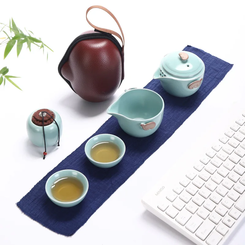 High-grade Ru Kiln Quick Cup One Pot Two Or Four Cups Tea Canister Portable Travel Kung Fu Tea Set Home Gift