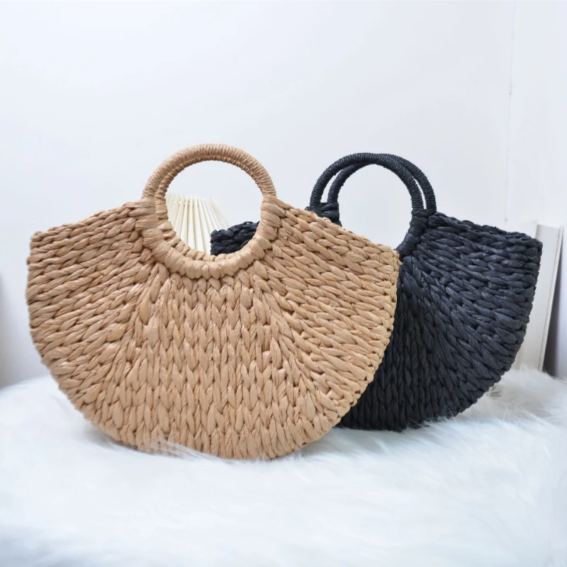 Colourful Women Handbag Rattan Wicker Straw Bag Woven Half-round Bag Large Capacity Female Casual Travel Tote Fashion Bolsos