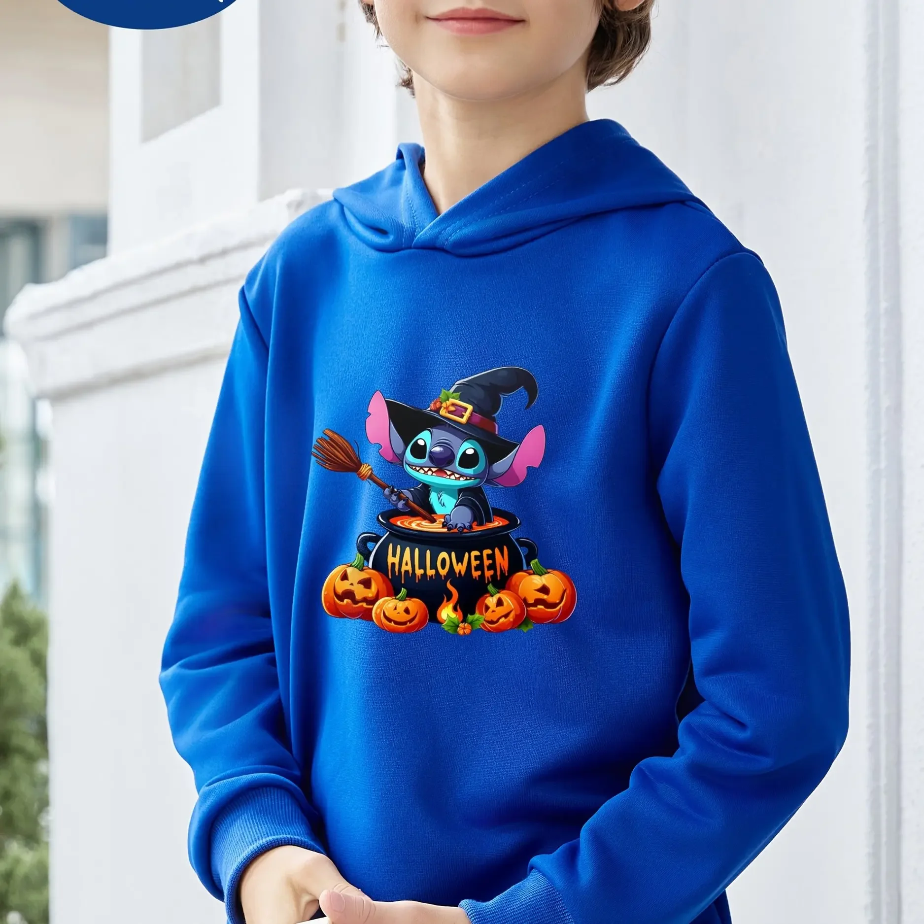 Disney Print Hooded Pullover Suitable for Daily Wear Halloween Atmosphere Sweatshirt Playful Design Autumn High Quality