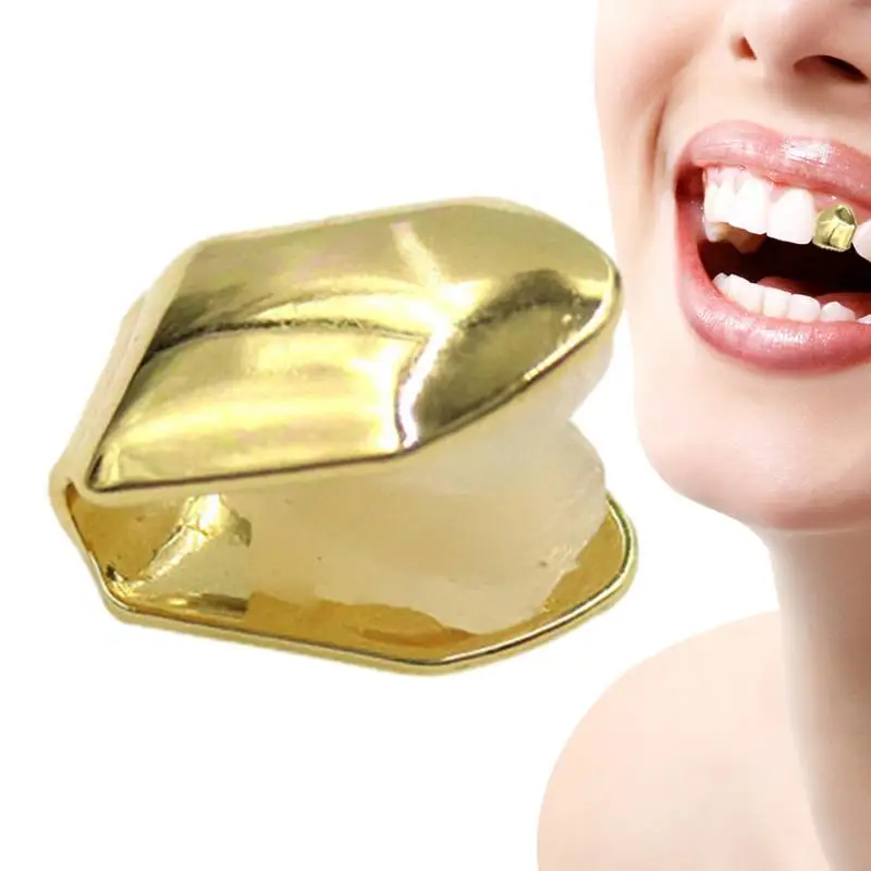 Gold Teeth Gold Plated Top Tooth Dental Grill Teeth Caps Halloween Cosplay Jewelry Party Accessories For Women Men