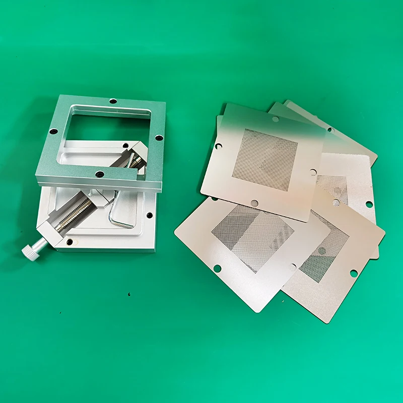 Kit reballing BGA argento 90*90mm 90x90mm stazione reballing con 10 pezzi stencil universale per kit di saldatura per riparazione rilavorazione chip