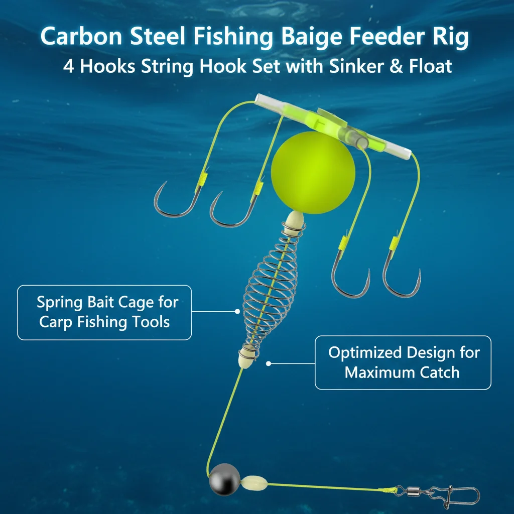 

Кормушка-клетка для рыбалки из углеродистой стали, набор из 4 крючков на леске с грузилом и поплавком, пружинная кормушка-клетка для карповой ловли