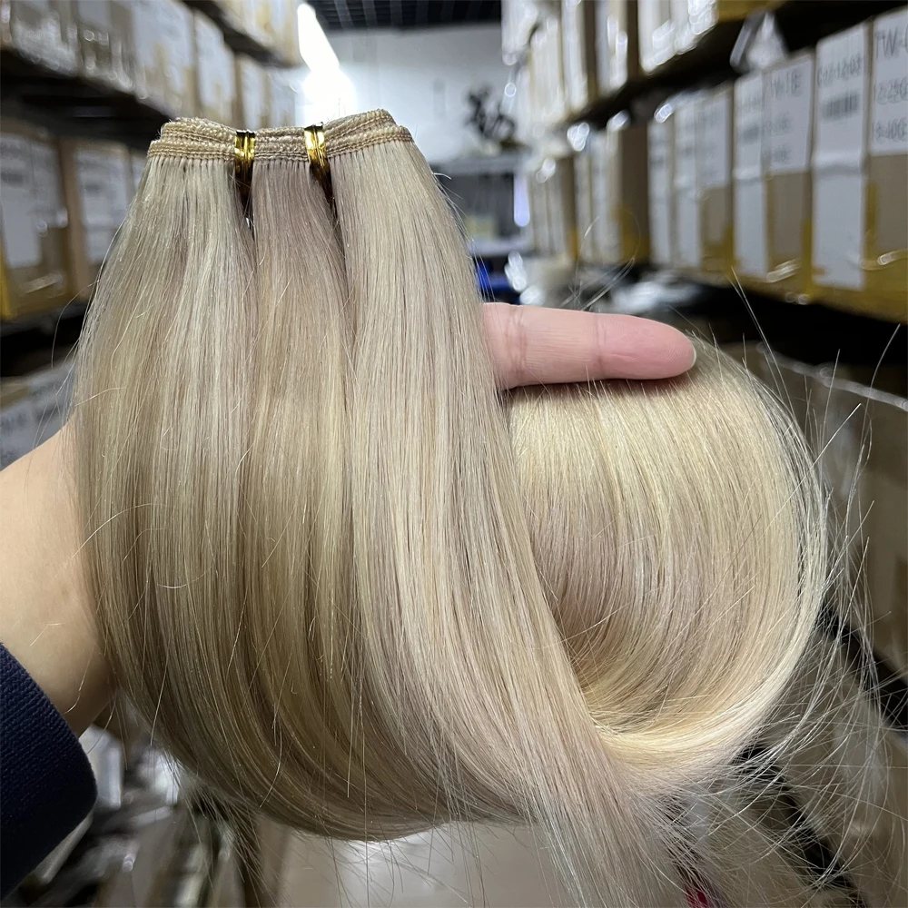 P18-613 #   Hoogtepunt Dubbele Inslag Echt haar Natuurlijk Recht 50 g/pak 12"-24" Asblond 18 #   & Lichtblond 613 #   Echt mensenhaar