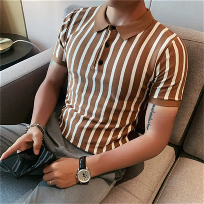 Contrast Color Striped Polos Tee Men's Shorts T-shirts Short Sleeve Shirt Casual Social Golf Club Slim Fit Korean Male Clothes