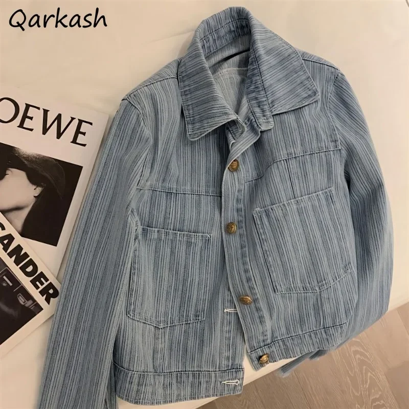 

Striped Denim Jackets Women Clothing Tassel Outwear Vintage Lady High Street Casual Basics Personality Classic Chaqueta Design