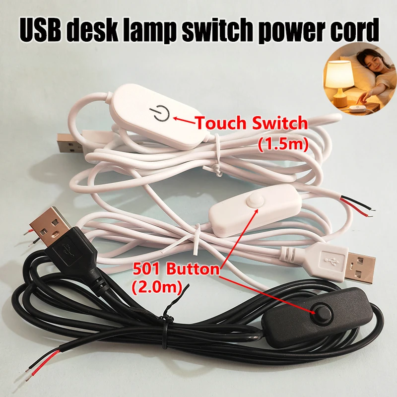 USB Monochrome Touch/501-Tasten-Anschluss Verlängerungskabel 2-poliges Stromkabel Ein/Aus Elektrische 5V-Leitung Schwarz/Weiß LED-Beleuchtung DIY – Detail 1