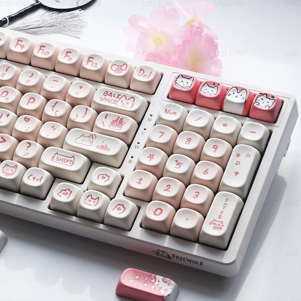 Uslion 139 Tasten Tasten kappen rosa Miau Katze Thema Moa Profil pbt Kep Kappen für antike Tasten Gaming mechanische Keyborad