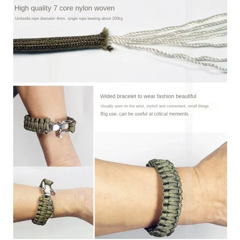 Umbrella Rope Bracelet Military Paracord DIY Braided Adjustable U-shaped Buckle Camping Hiking and Adventure Emergency  Rope