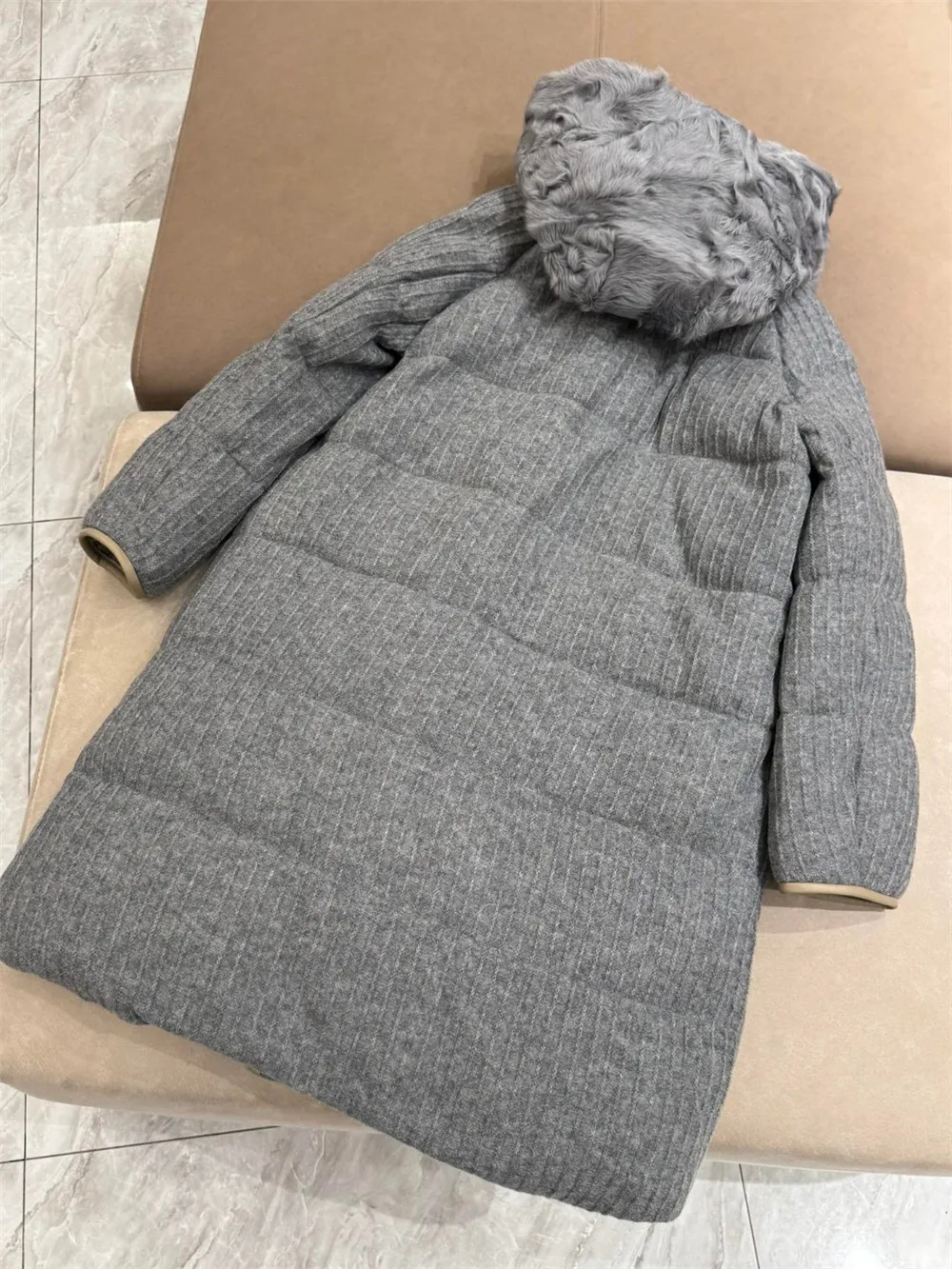 Winter L*P Women\'s Cashmere Knitted Lamb Wool Hooded Goose Down Jacket Female Thick Soft Super Warm Mid- Long Down Outerwear Coa