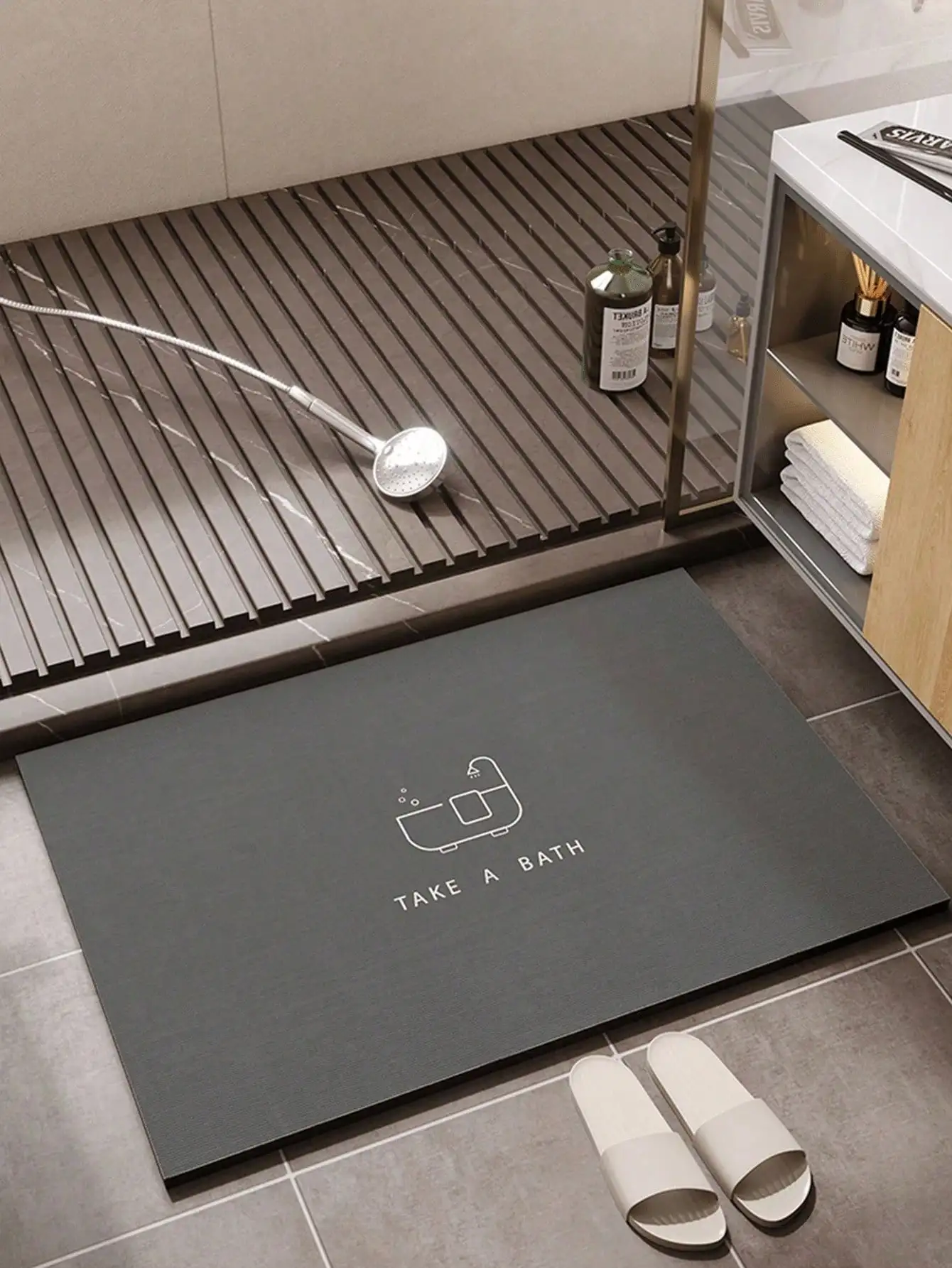 

1 Piece Of Gray Diatomaceous Earth Bathroom Floor Mat, Suitable For Bathroom, Kitchen, Door Mat, Home Decoration