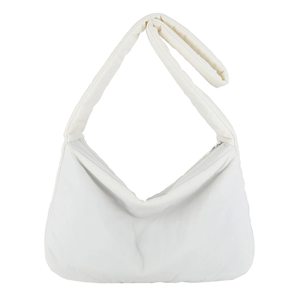 

Women Nylon Shoulder Bag with Inner Pocket Crossbody Bag Solid Color Large Puffy Purse with Zipper for Work Travel