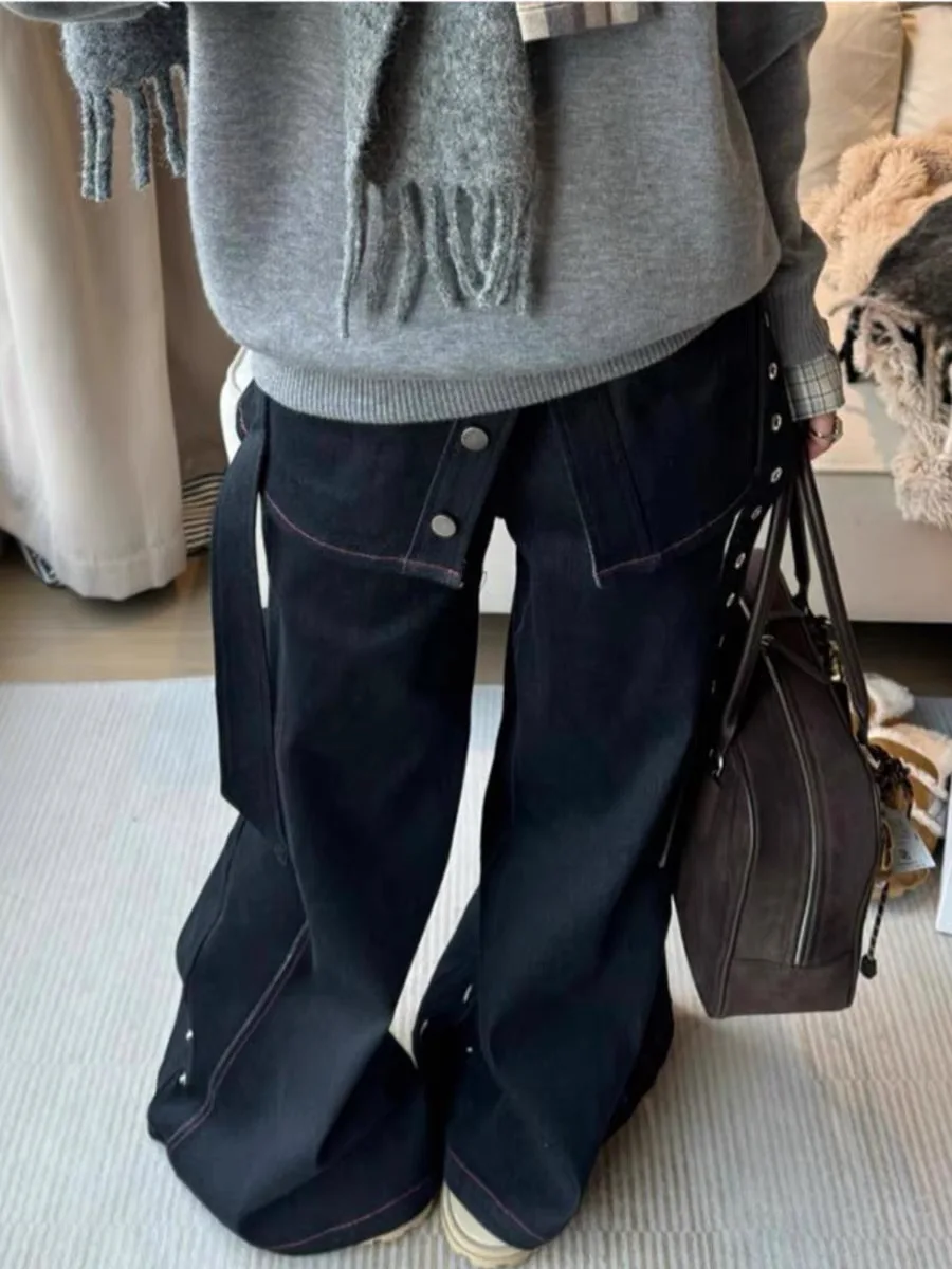 

American High Street Women's Wide Leg Jeans Spring New Design Loose Slimming Pants Two-Way Wear High Waist Denim Casual