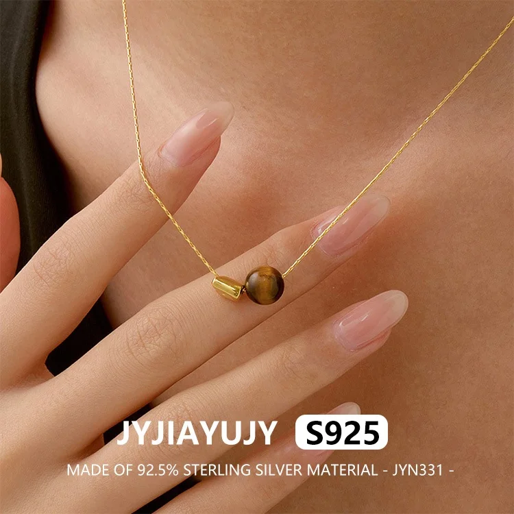 

JYJIAYUJY 100% Whole Original Sterling Silver S925 Pendant Necklace In Stock Tiger Eye Stone Golden Bean Daily Wear JYN331