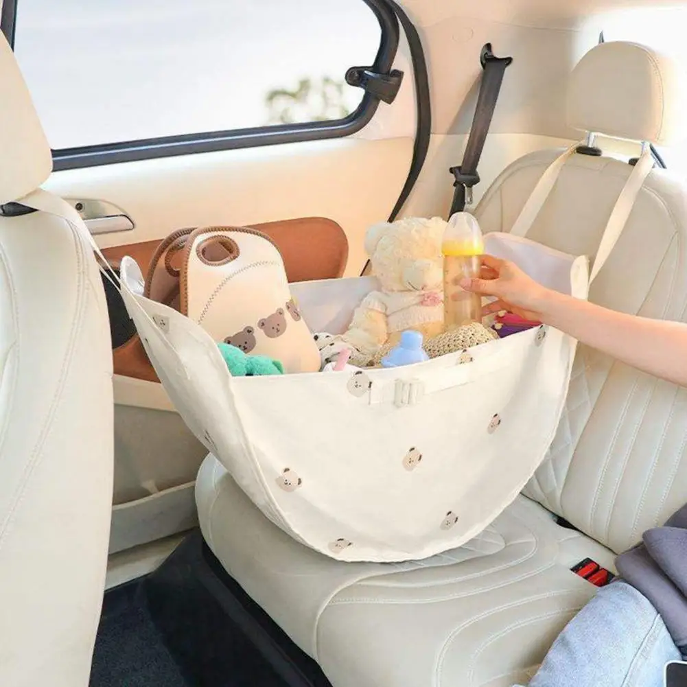 Car Interior Storage Bag Double Handles Large Capacity Cartoon Pattern Folding Bag Multifunctional Storage Soft Fabric Mommy Bag