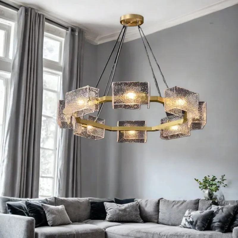 

Postmodern Crystal Glass Water Ripple chandelier,lustre Brass Suspension Wire Light Emitting Diode Ceiling, APP with RC Dimmable